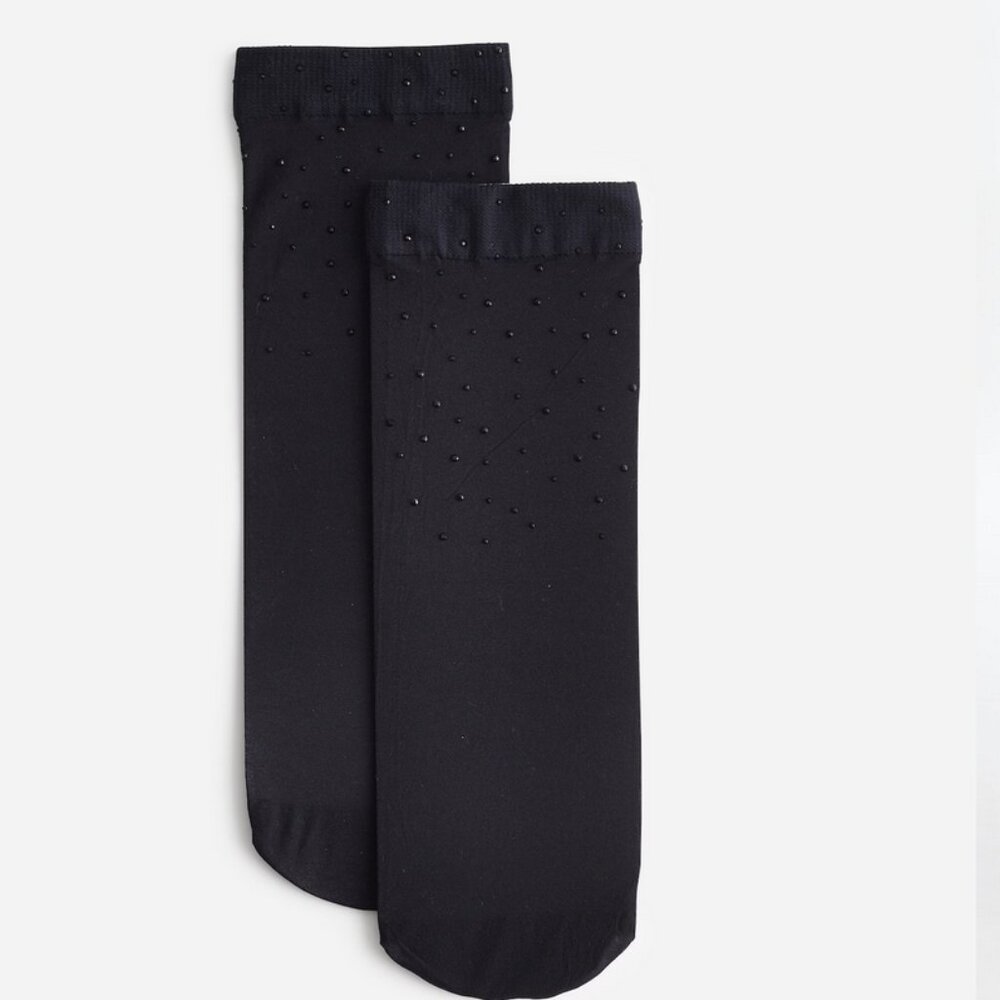 2 New Pairs Madewell Rhinestone-Embellished Sheer Black Ankle Socks - Picture 4 of 4
